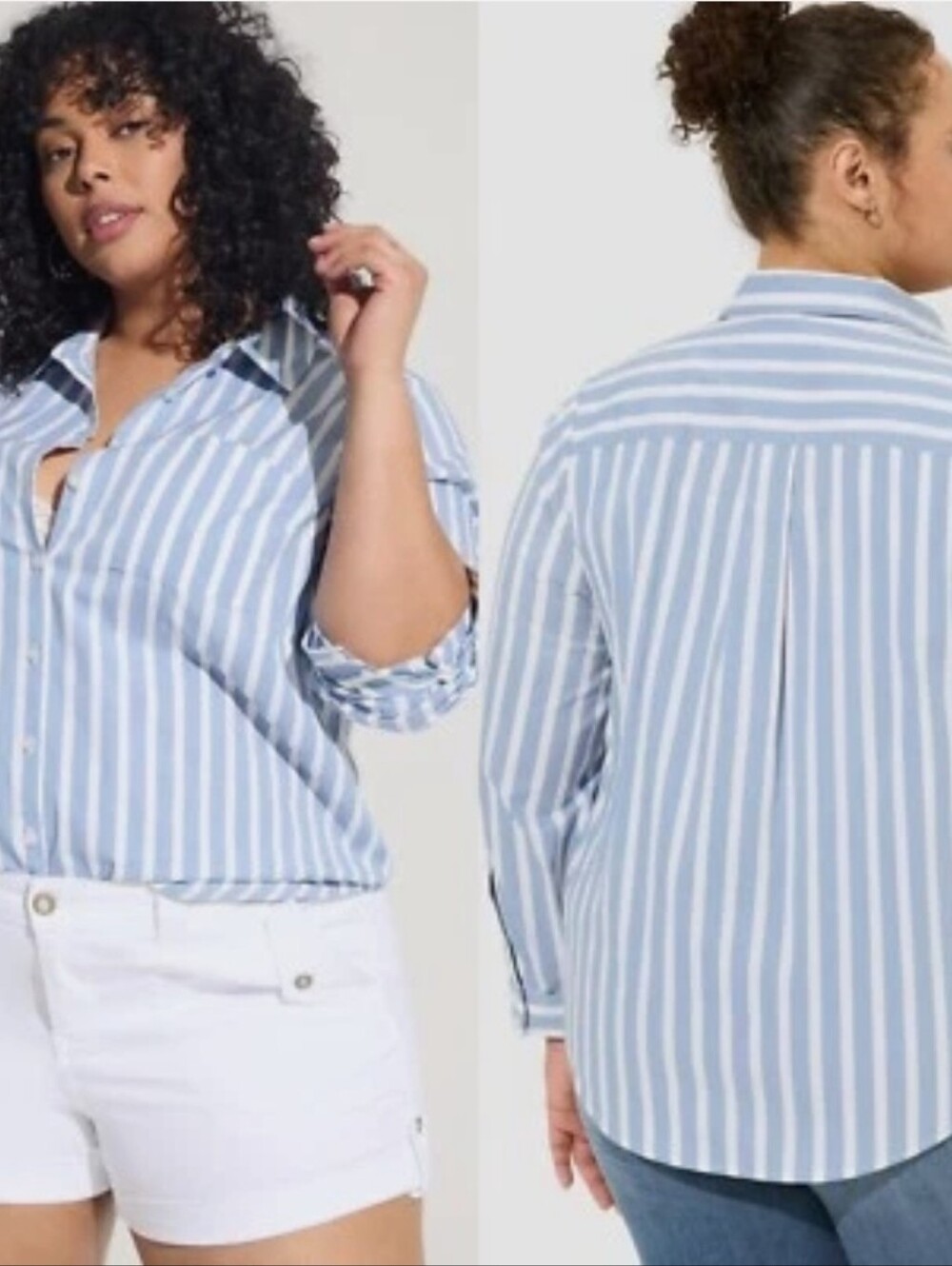 Torrid Poplin Blue Stripe Button Down